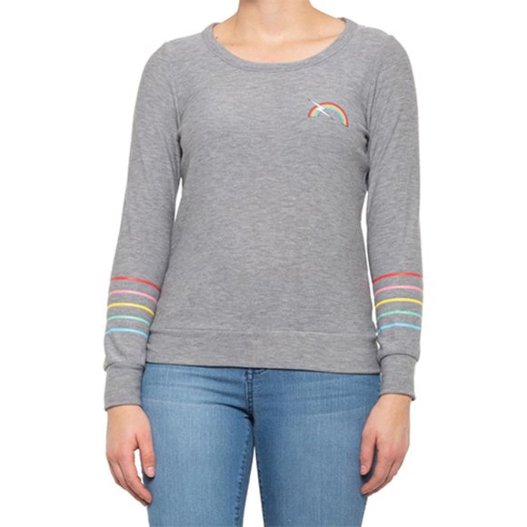 Chaser Tops - Chaser Cozy Rainbow Gray Women's Sweatshirt NWT S